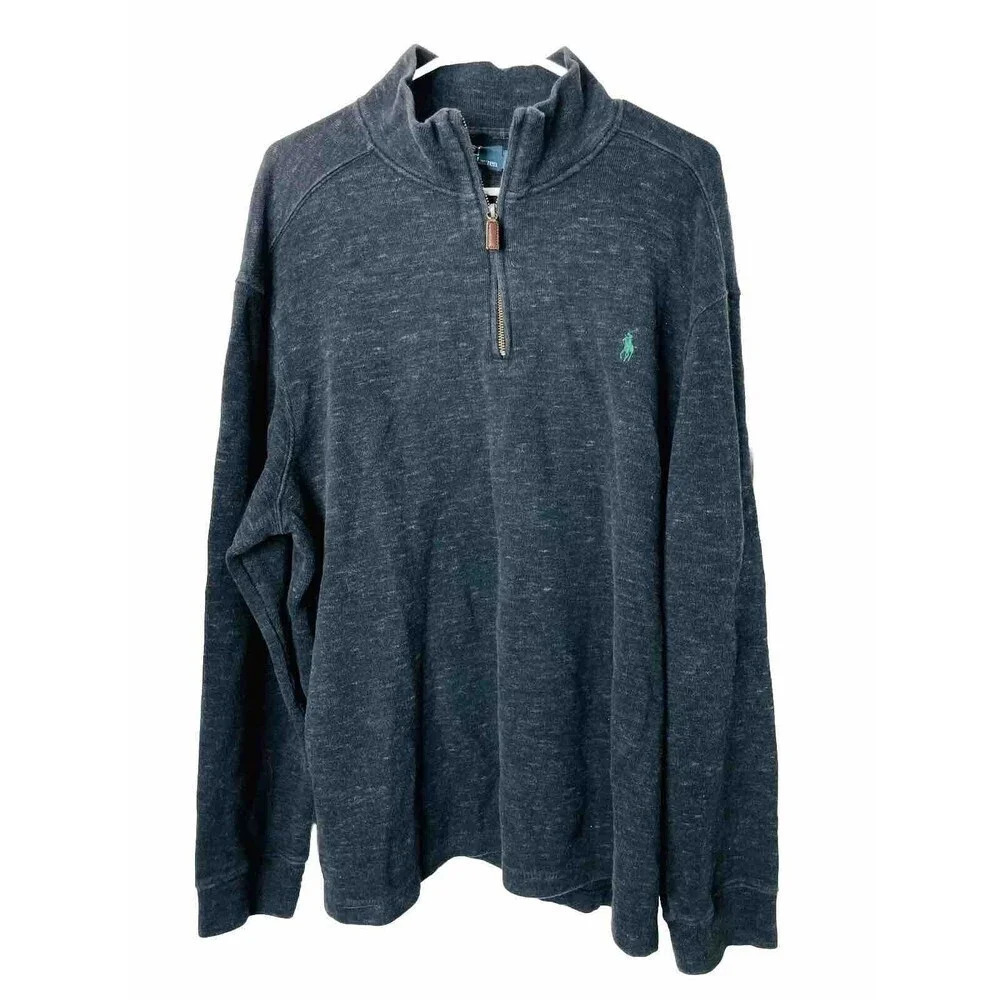 Polo Ralph Lauren Pullover Sweater Large Mens Logo Blue 1/4 Zip Stretch Cotton
